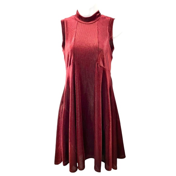 Altar’d State Burgundy Ribbed Velvet Flare Sleeveless Dress - Picture 1 of 6